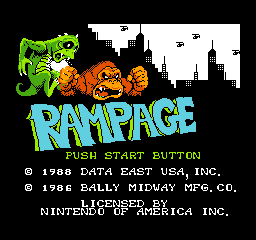 Rampage title screen for NES